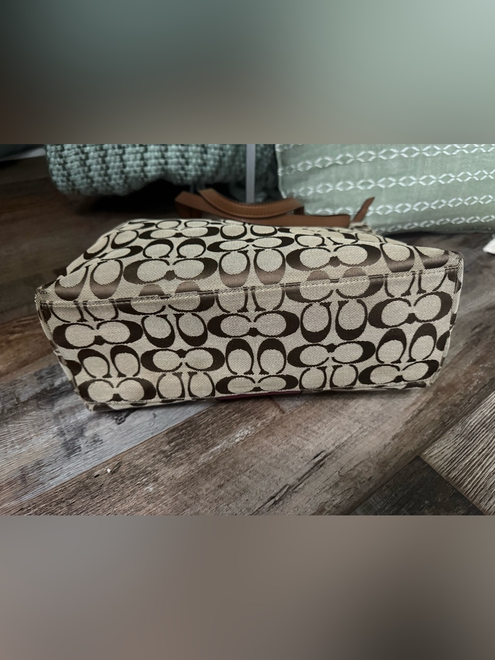 Coach Beige & Brown Signature Tote with Pink Center Panel - Picture 5 of 16
